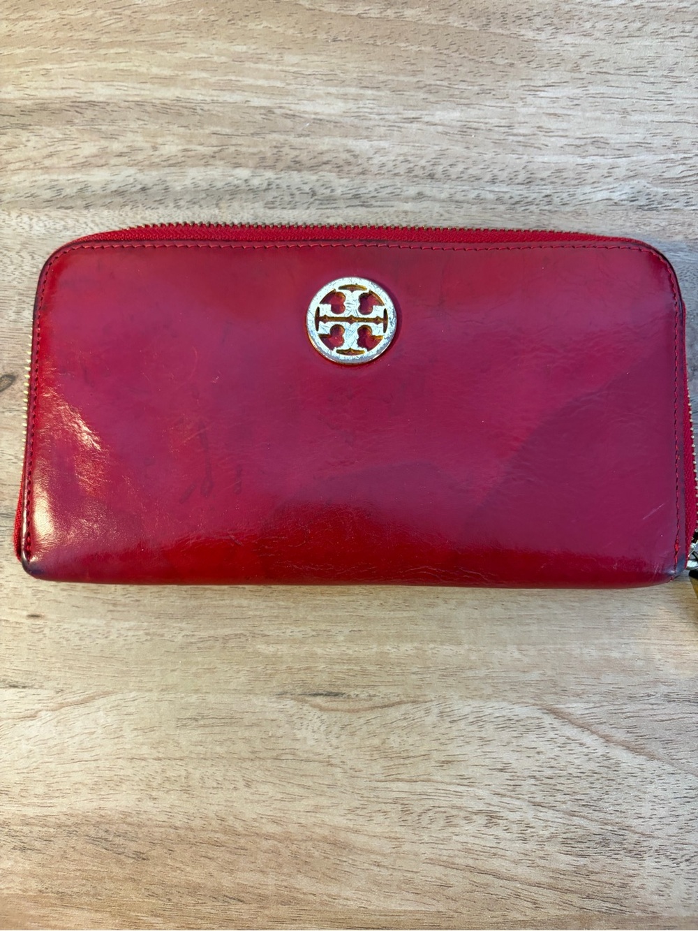 Tory Burch Red Patent Zip Around Wallet